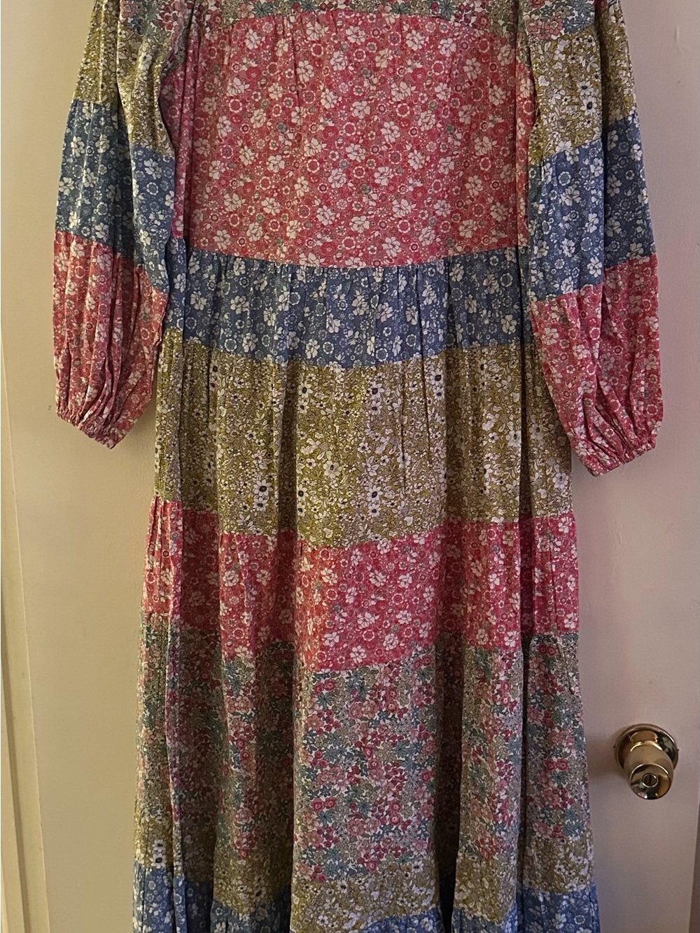 English Factory Girls Floral Patchwork Maxi Dress in Pink, Blue & Green